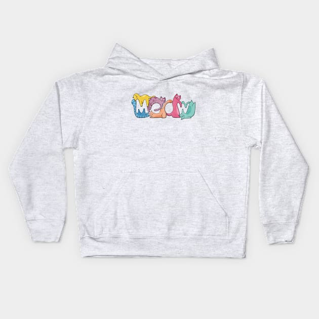 Meow Cats Typography Kids Hoodie by Drawn to Cats